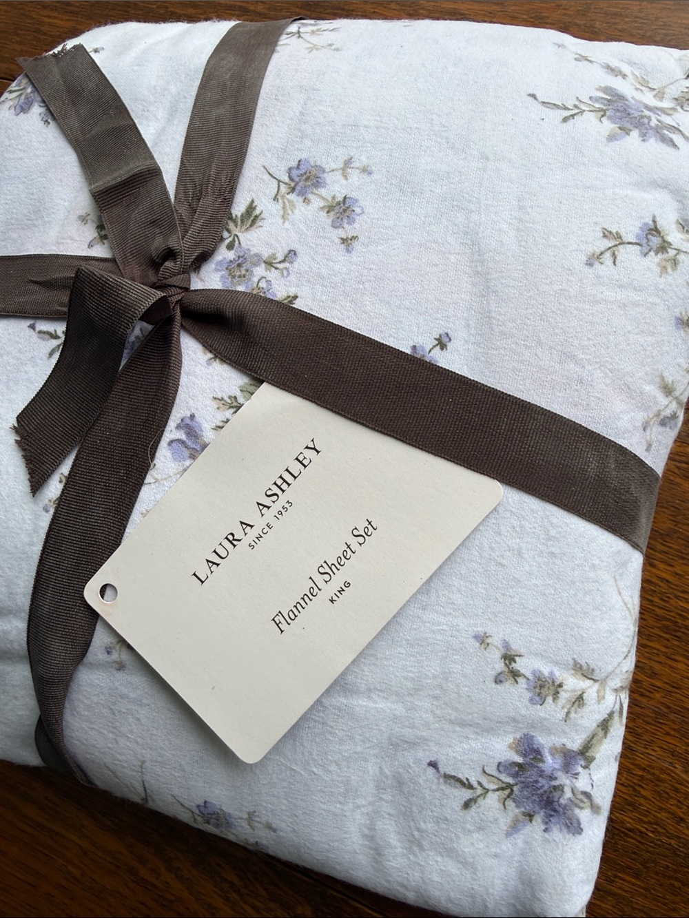 Laura Ashley Jessika White Flannel Sheet Set with Lavender Floral Print- King